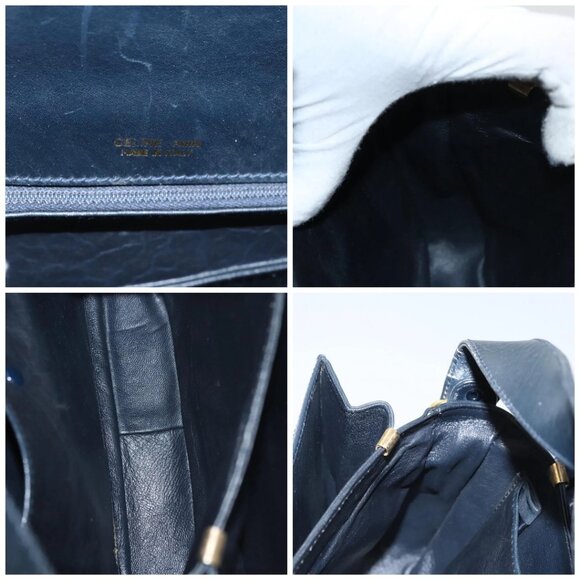 CELINE C Sulky Shoulder Bag Canvas Navy Gold Auth - Picture 15 of 16